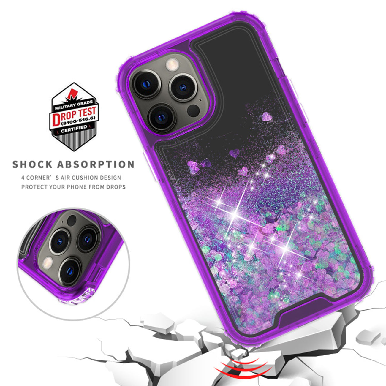 Case Moving Quicksand Apple iPhone 12 Pro Max Glitter Purple And Black Color