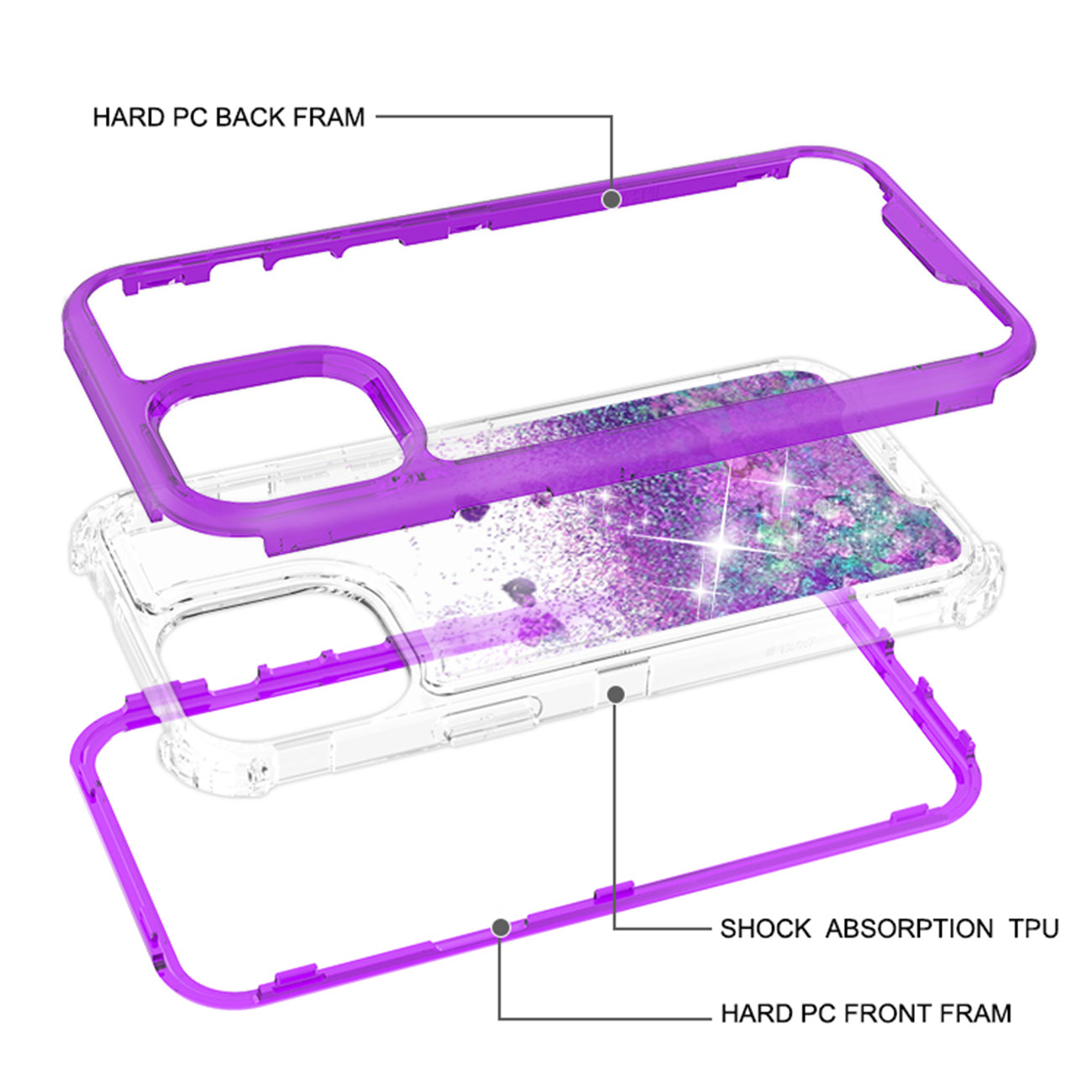 Case Moving Quicksand Apple iPhone 12 Pro Max Glitter Purple And Black Color