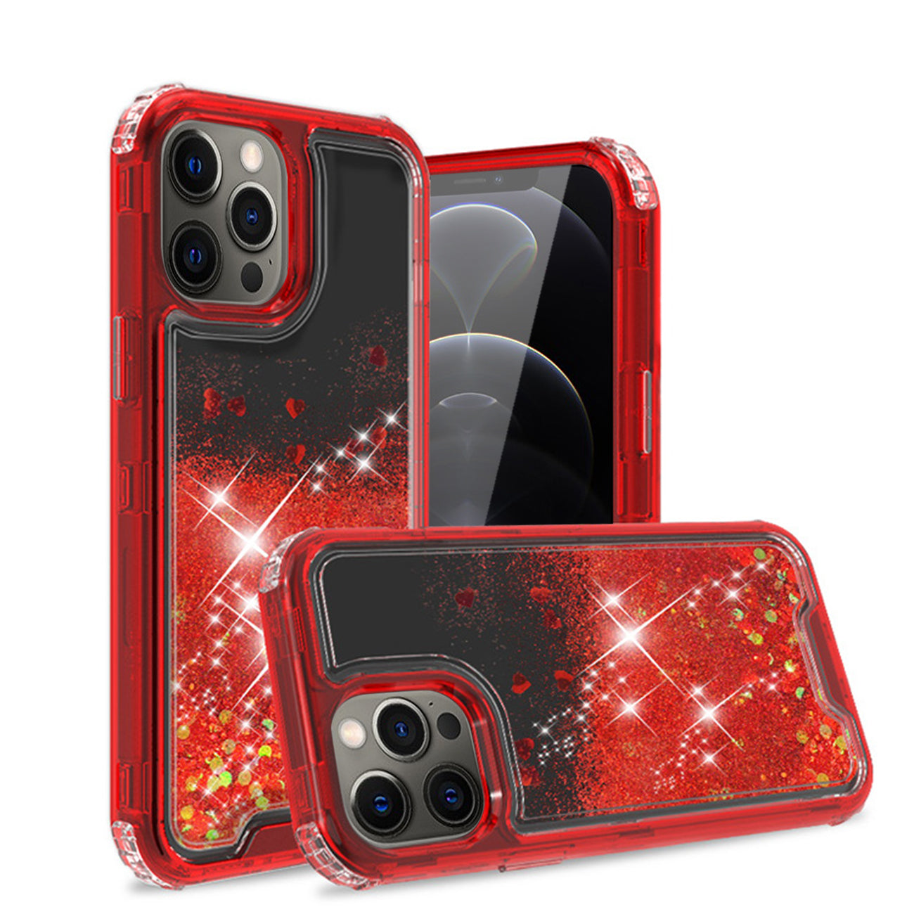 Case Moving Quicksand Apple iPhone 12 Pro Max Glitter Red And Black Color