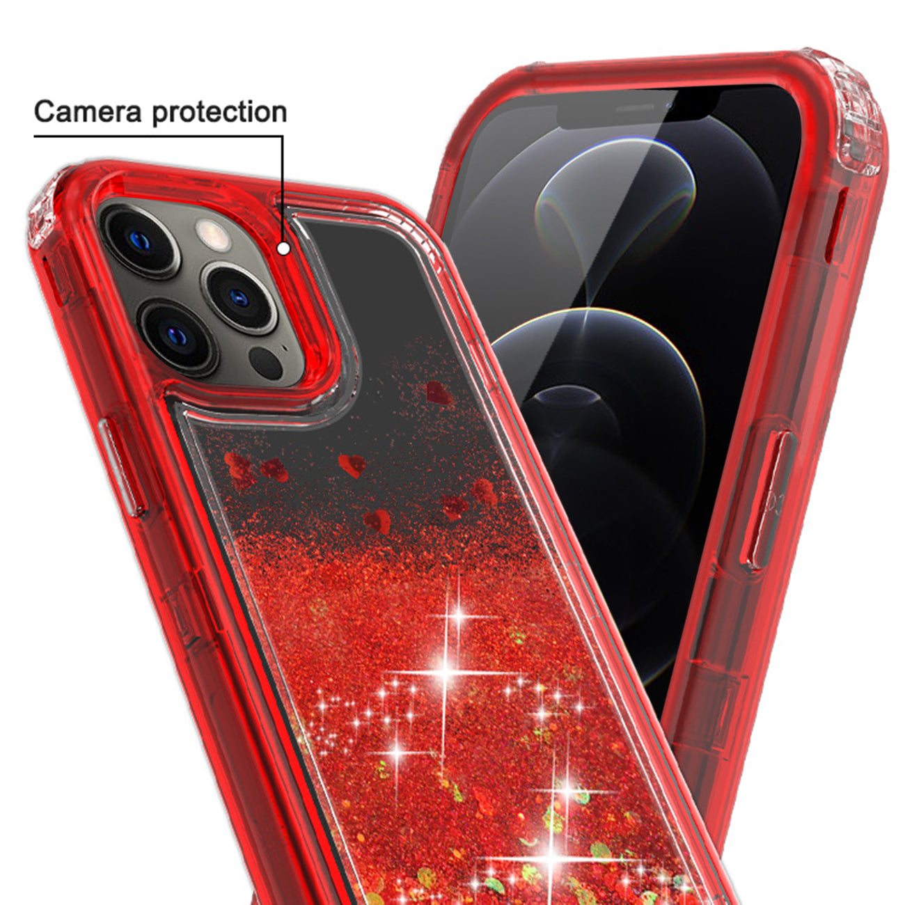 Case Moving Quicksand Apple iPhone 12 Pro Max Glitter Red And Black Color