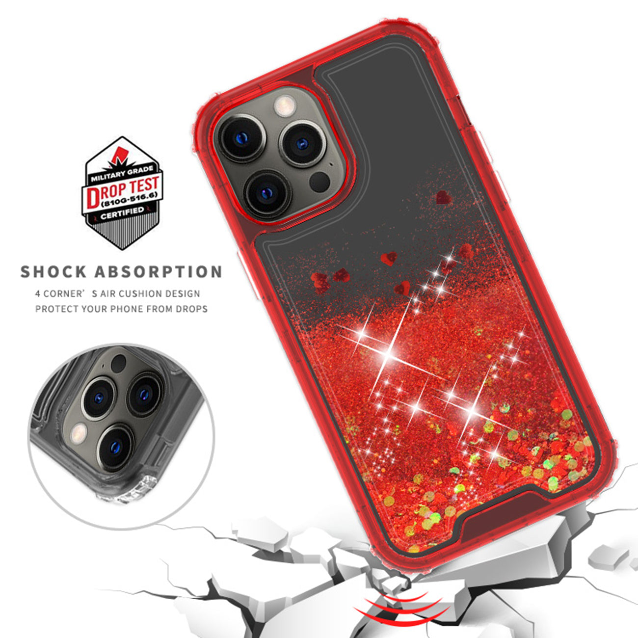 Case Moving Quicksand Apple iPhone 12 Pro Max Glitter Red And Black Color