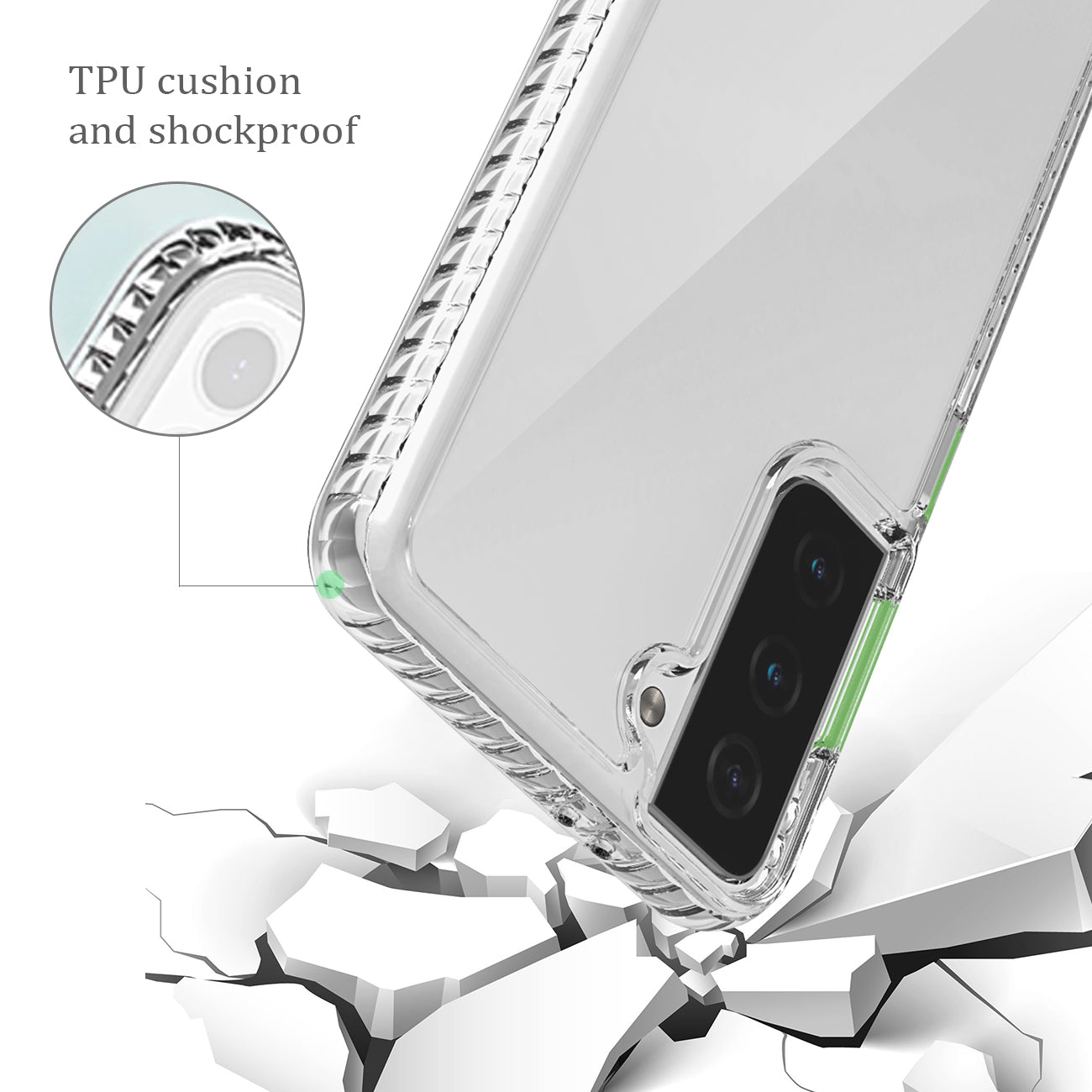 Case Bumper TPU Shockproof With Embedded Coil Samsung Galaxy S21/ S30 Plus Clear Green Color