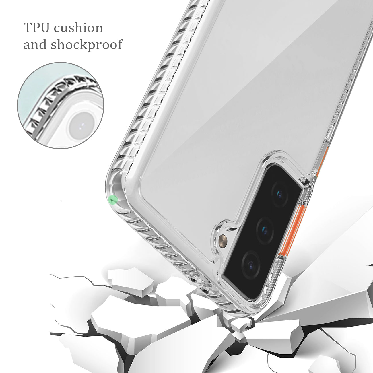 Case Bumper TPU Shockproof With Embedded Coil Samsung Galaxy S21/ S30 Plus Clear Orange Color