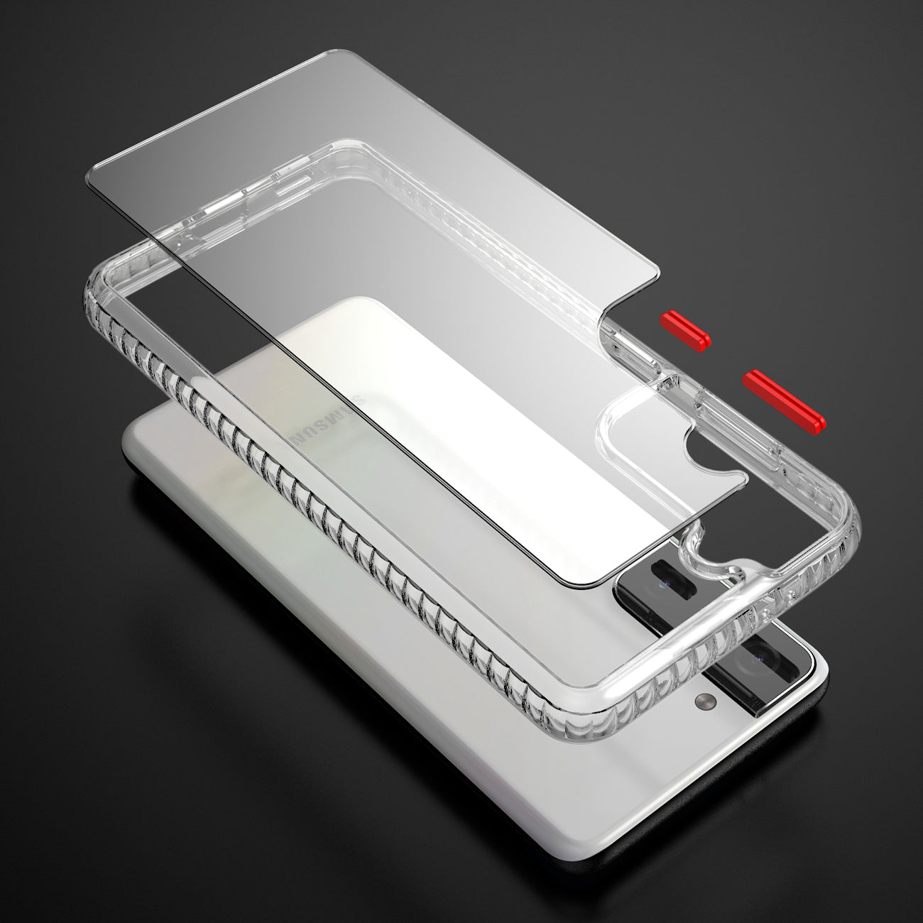 Case Bumper TPU Shockproof With Embedded Coil Samsung Galaxy S21/ S30 Plus Clear Red Color