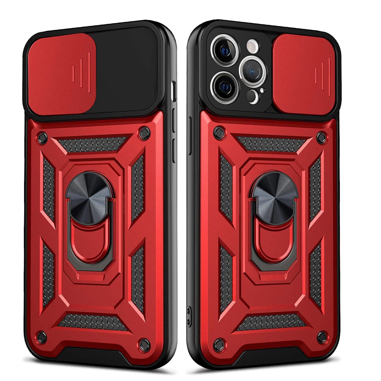 Kickstand Ring Holder with Slide Camera Cover TPU Shockproof Case and Magnetic Car Mount for APPLE IPHONE 12/IPHONE 12 PRO In Red