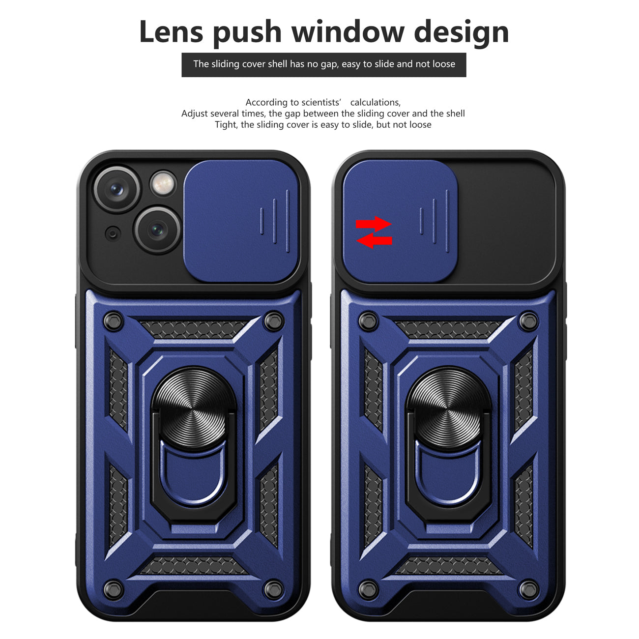 Kickstand Ring Holder with Slide Camera Cover TPU Magnetic Car Mount for APPLE IPHONE 14 MAX In Blue