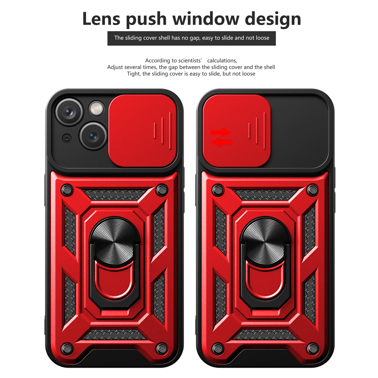 Kickstand Ring Holder with Slide Camera Cover TPU Magnetic Car Mount for APPLE IPHONE 14 MAX In Red