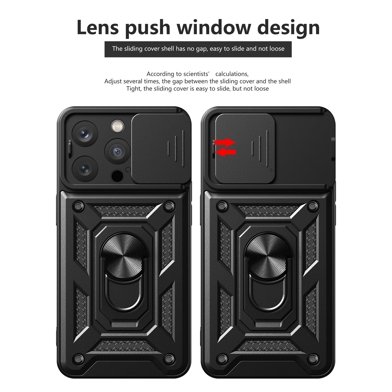 Kickstand Ring Holder with Slide Camera Cover TPU Magnetic Car Mount for APPLE IPHONE 14 PRO In Black