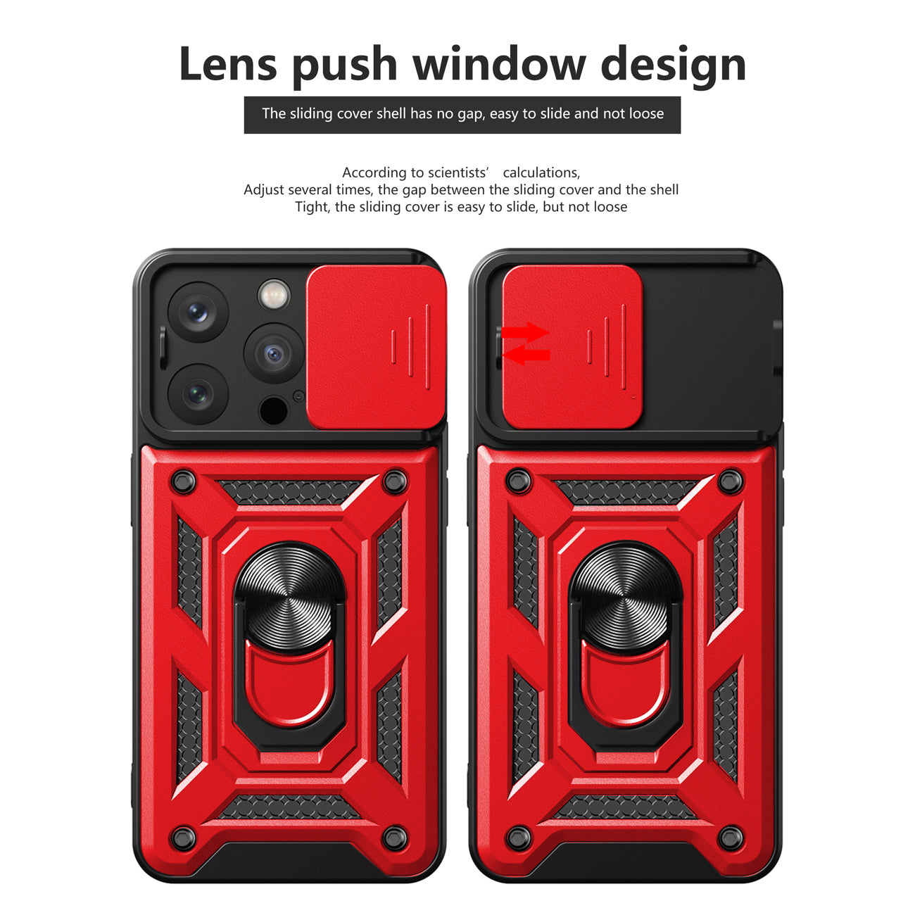 Kickstand Ring Holder with Slide Camera Cover TPU Magnetic Car Mount for APPLE IPHONE 14 PRO In Red