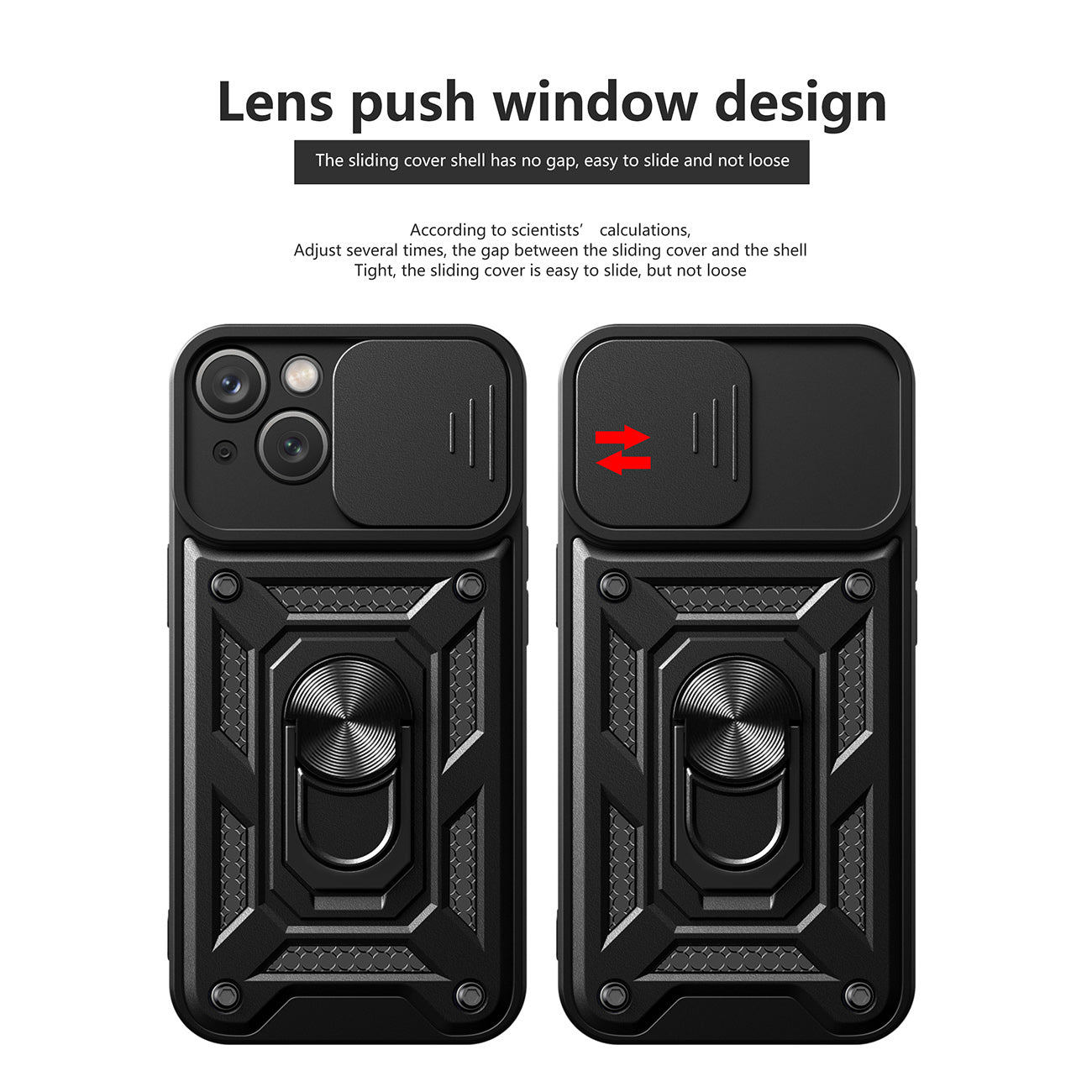 Kickstand Ring Holder with Camera Cover TPU Magnetic Car Mount for IPHONE 15 PLUS In Black