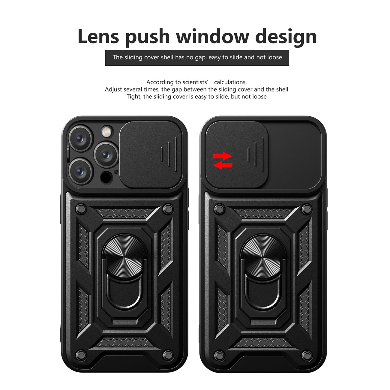 Kickstand Ring Holder with Camera Cover TPU Magnetic Car Mount for IPHONE 15 PRO MAX In Black