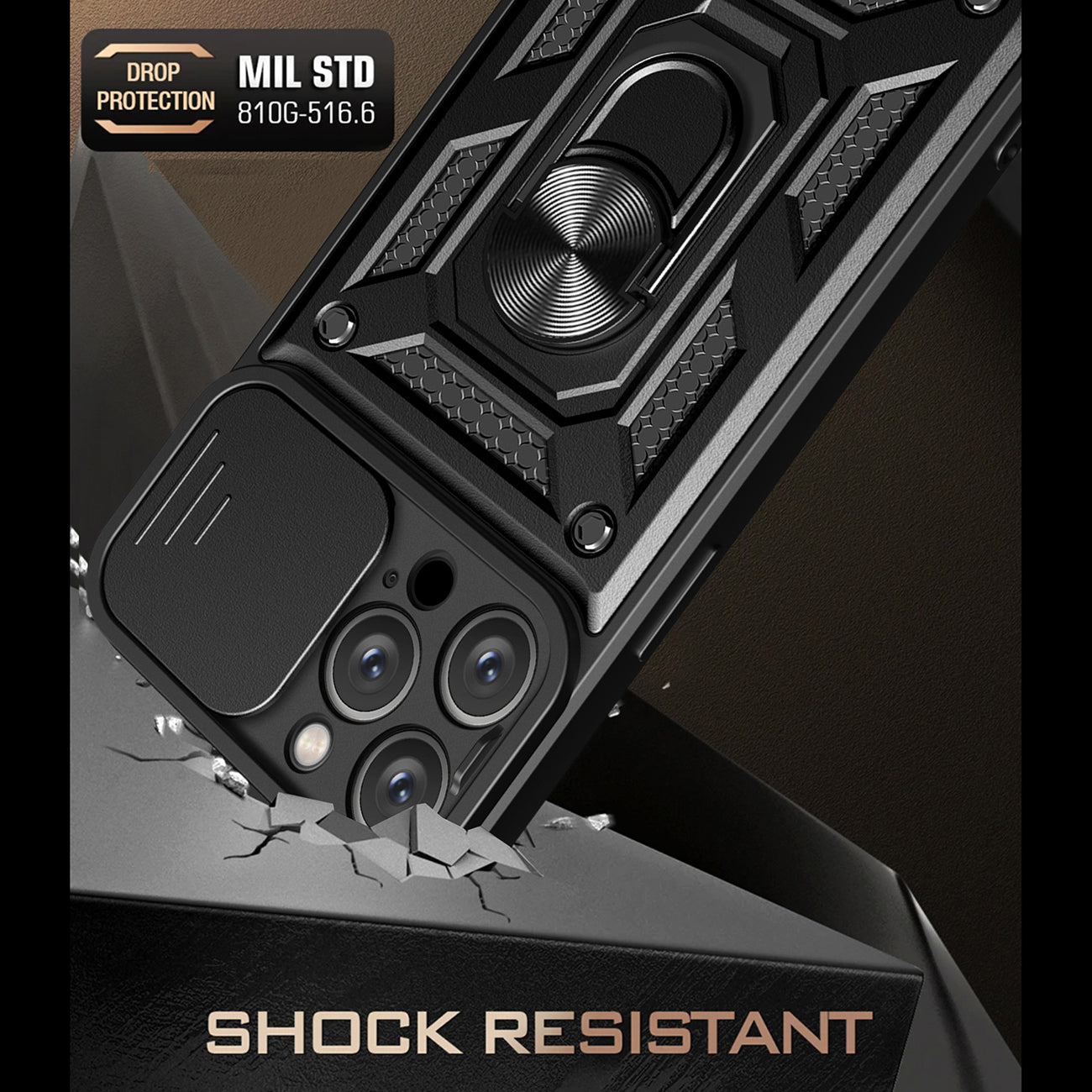 Kickstand Ring Holder with Camera Cover TPU Magnetic Car Mount for IPHONE 15 PRO MAX In Black