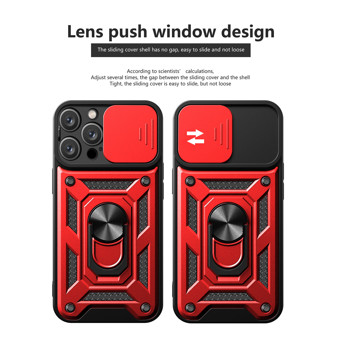 Kickstand Ring Holder with Camera Cover TPU Magnetic Car Mount for IPHONE 15 PRO MAX In Red