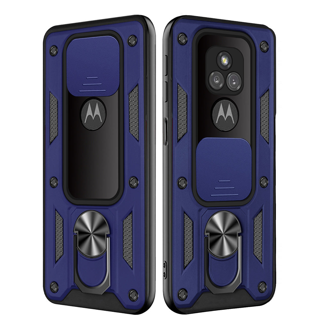 Kickstand Ring Holder with Slide Camera Cover TPU Shockproof Case and Magnetic Car Mount for MOTOROLA G PLAY In Blue In Blue