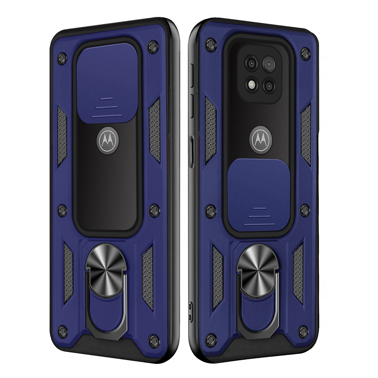 Kickstand Ring Holder with Slide Camera Cover TPU Shockproof Case and Magnetic Car Mount for MOTOROLA G POWER In Blue