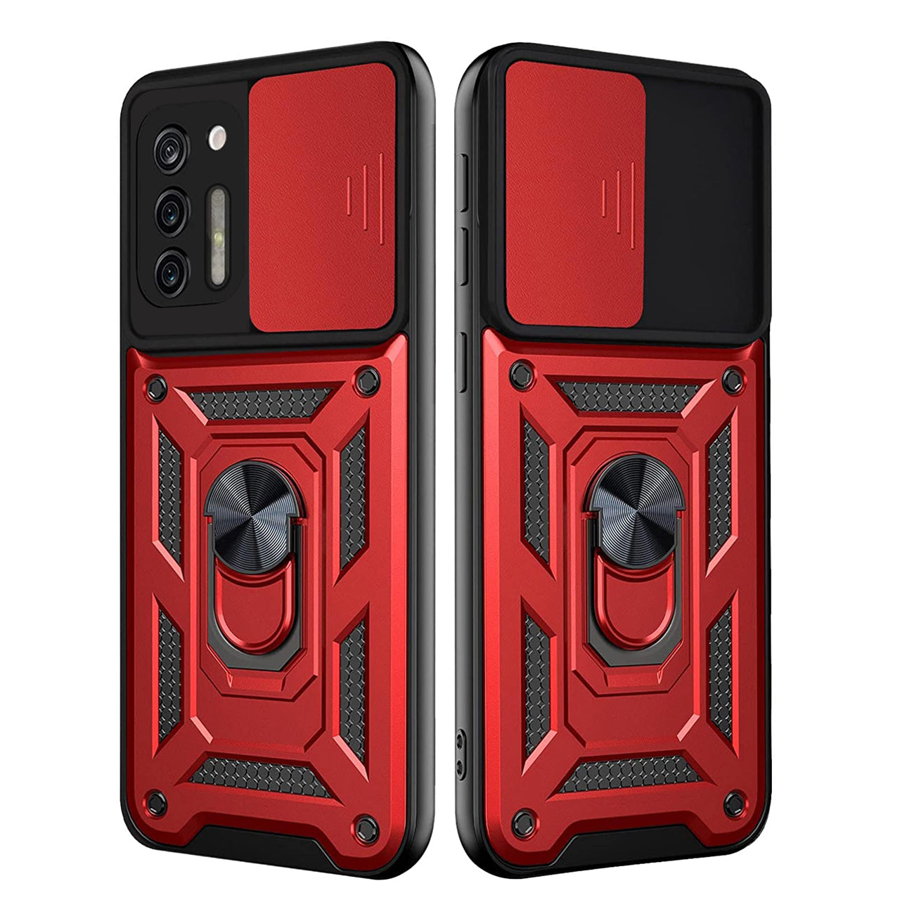 Case TPU Shockproof Kickstand Ring Holder Slide Camera Cover Magnetic Car Mount Motorola G Stylus Red Color