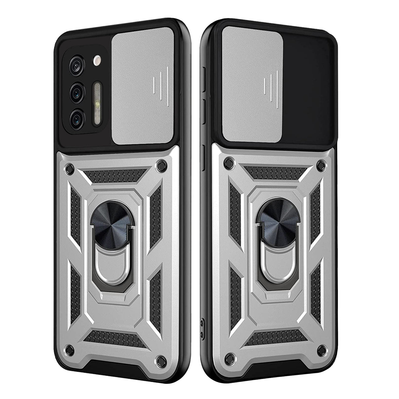 Case TPU Shockproof Kickstand Ring Holder Slide Camera Cover Magnetic Car Mount Motorola G Stylus Silver Color