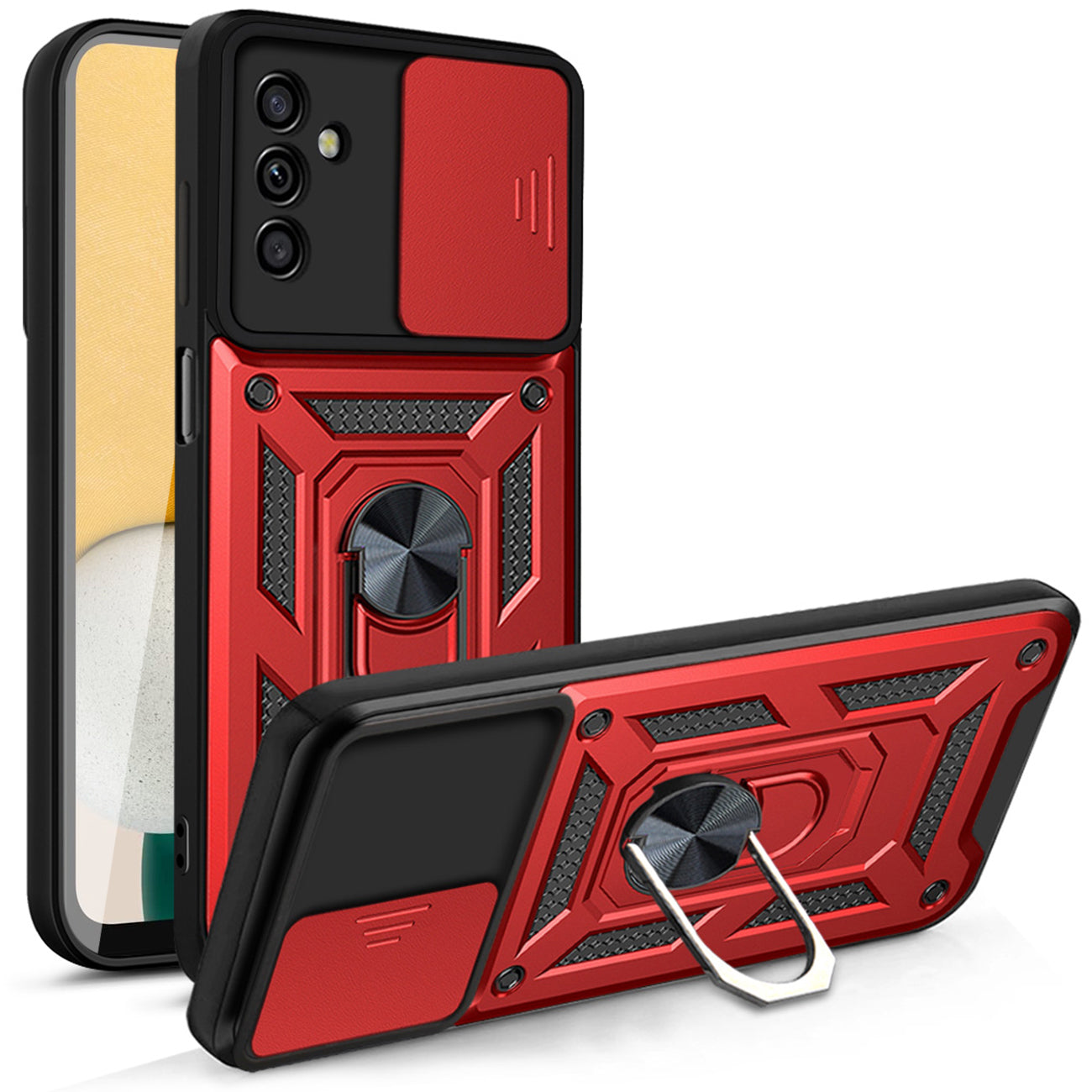 Kickstand Ring Holder with Slide Camera Cover TPU Magnetic Car Mount for GALAXY A13 5G/A04S In Red
