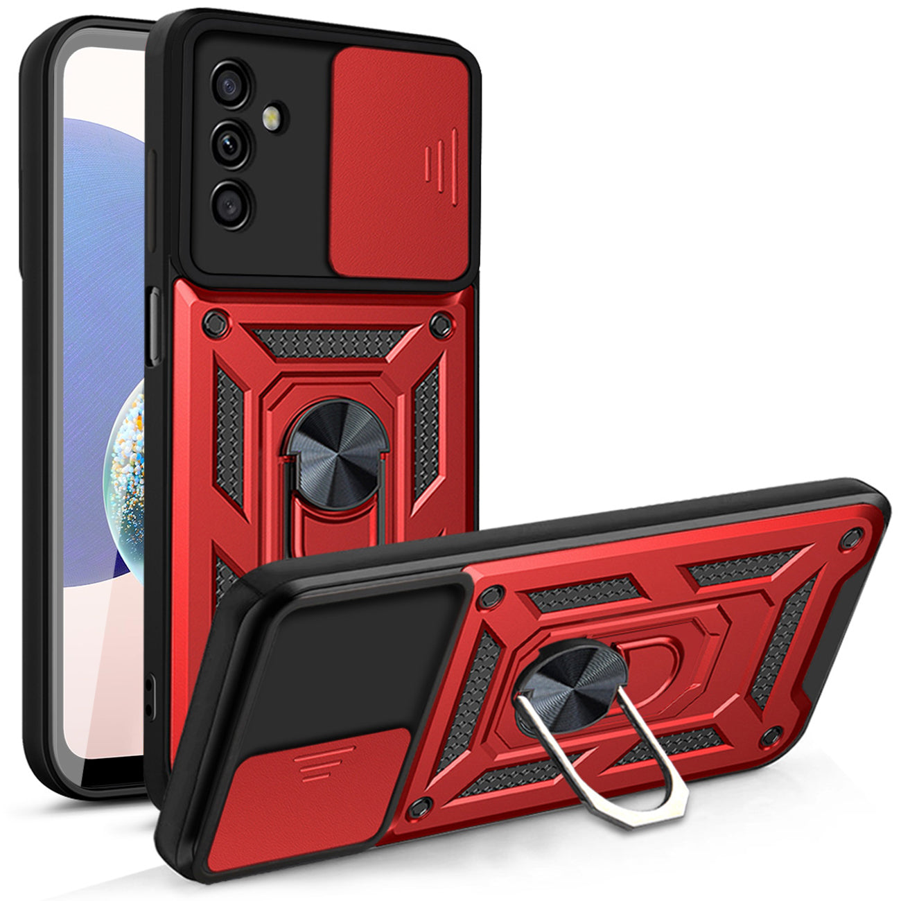 Kickstand Ring Holder with Slide Camera Cover TPU Magnetic Car Mount for GALAXY A14 5G In Red
