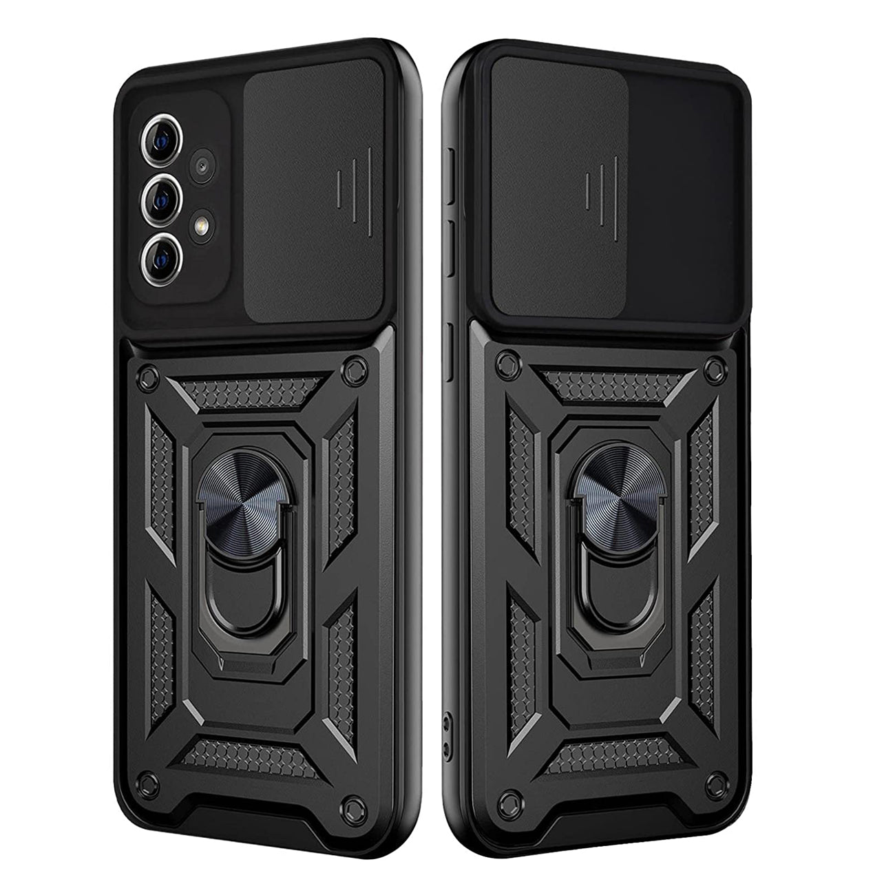 Kickstand Ring Holder with Slide Camera Cover TPU Shockproof Case and Magnetic Car Mount for SAMSUNG GALAXY A32 5G In Black