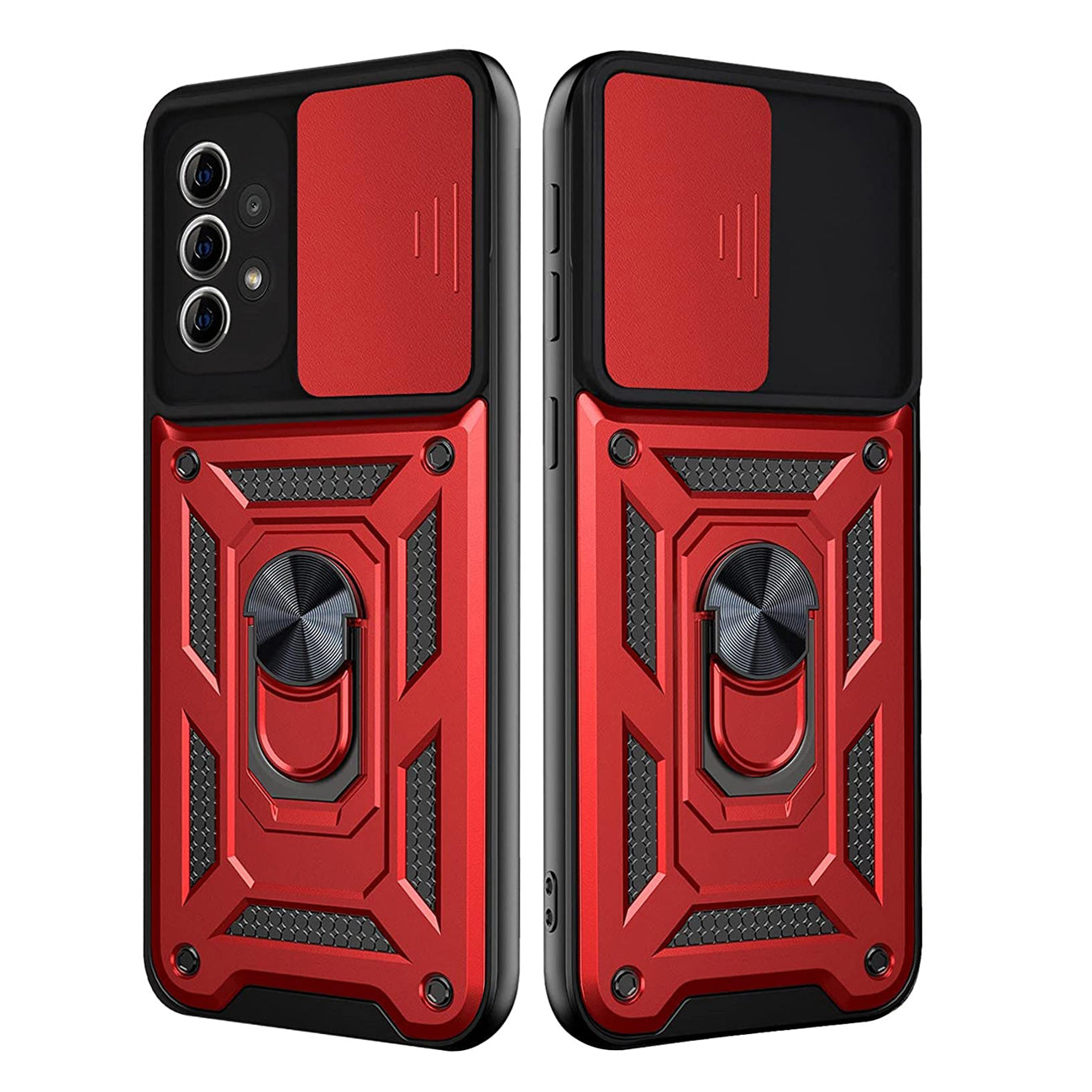 Kickstand Ring Holder with Slide Camera Cover TPU Shockproof Case and Magnetic Car Mount for SAMSUNG GALAXY A32 5G In Red
