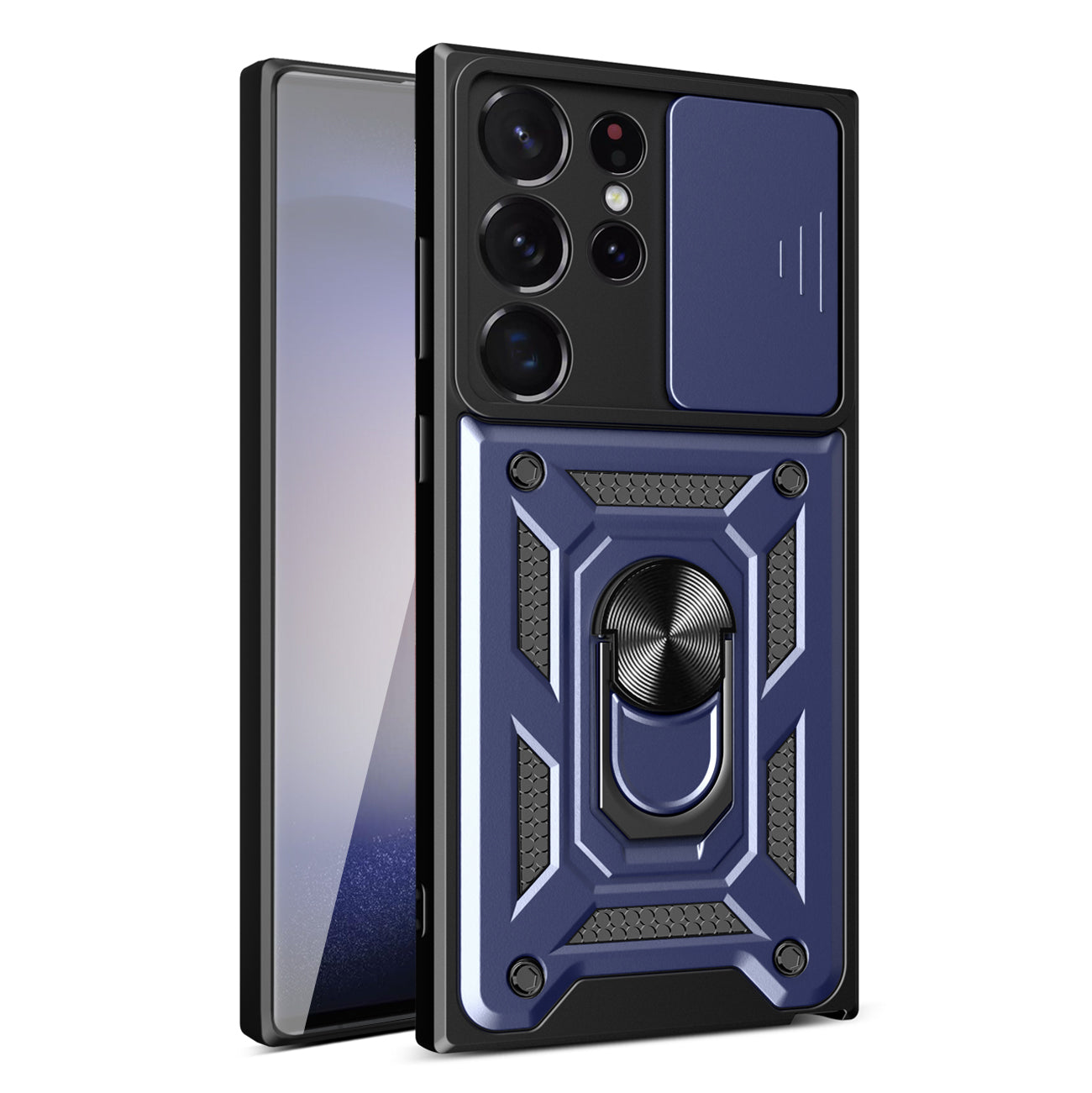 Kickstand Ring Holder with Slide Camera Cover TPU Magnetic Car Mount for GALAXY S23 ULTRA In Blue