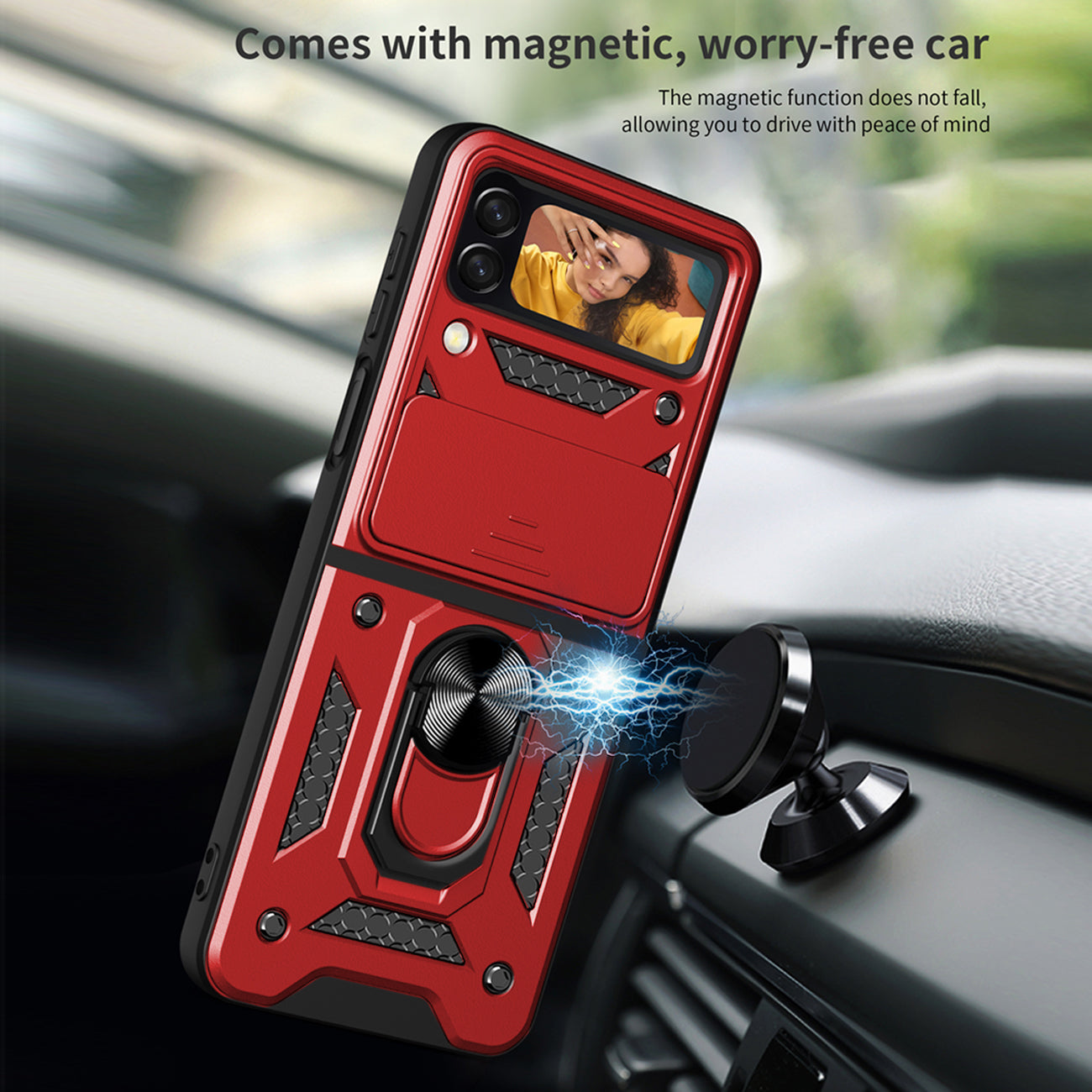 Kickstand Ring Holder TPU Magnetic Car Mount for SAMSUNG GALAXY Z FLIP 4 In Red