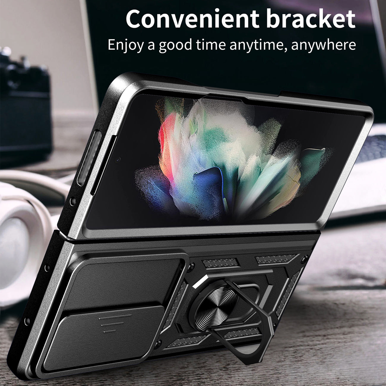 Kickstand Ring Holder TPU Magnetic Car Mount for SAMSUNG GALAXY Z FOLD 4 In Black
