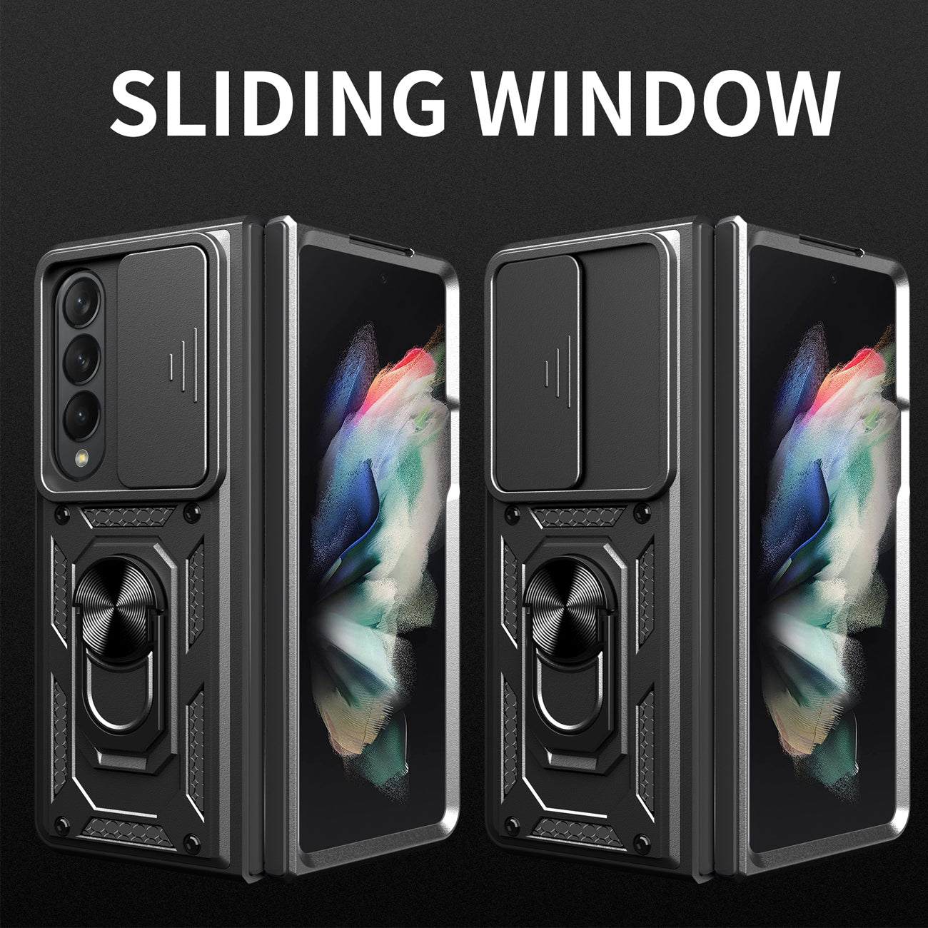 Kickstand Ring Holder TPU Magnetic Car Mount for SAMSUNG GALAXY Z FOLD 4 In Black