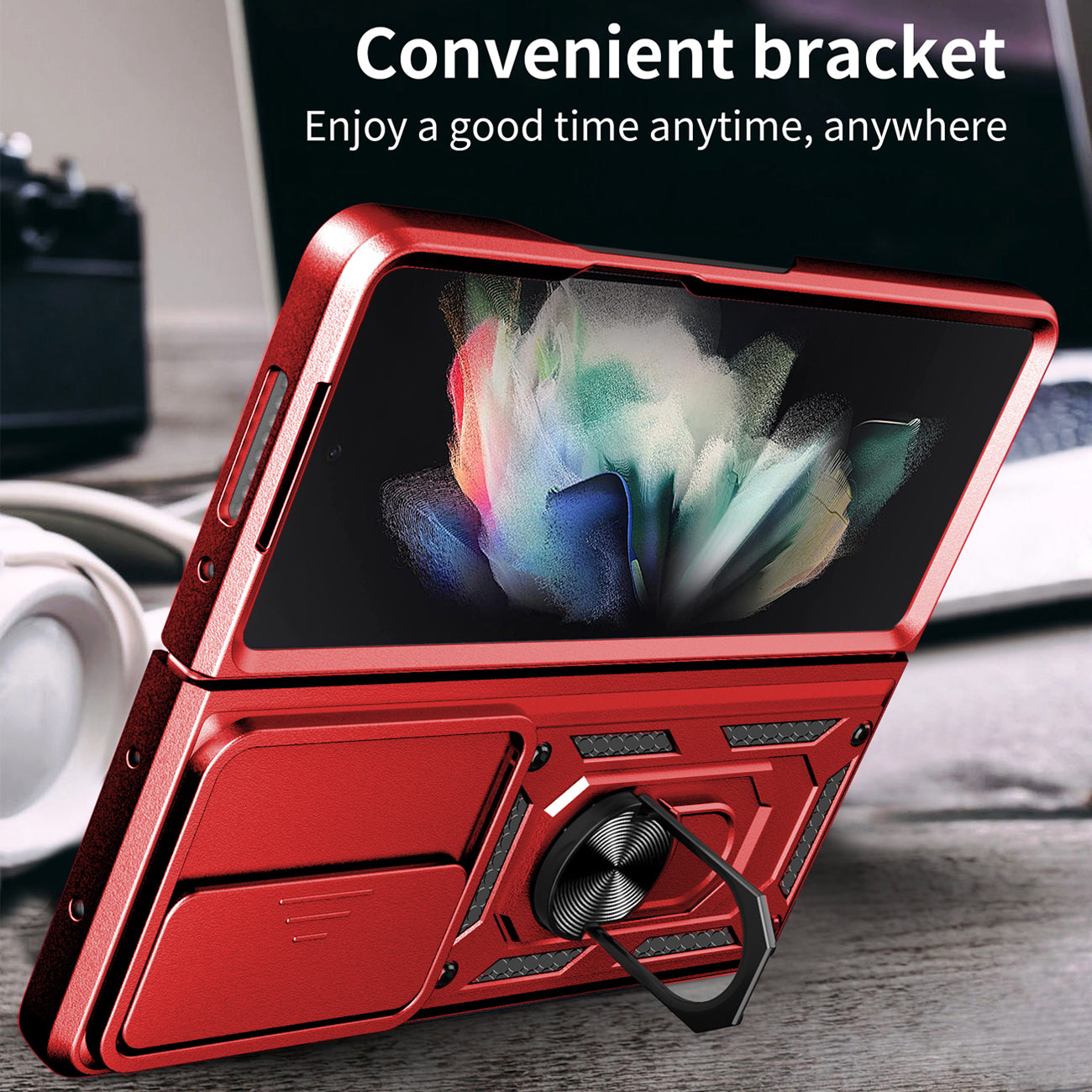 Kickstand Ring Holder TPU Magnetic Car Mount for SAMSUNG GALAXY Z FOLD 4 In Red