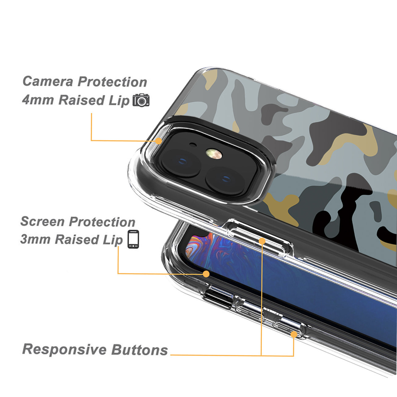 Camouflage Dual Layer Hybrid Hard Plastic and Soft TPU Rubber Case Cover for APPLE IPHONE 11 In Blue