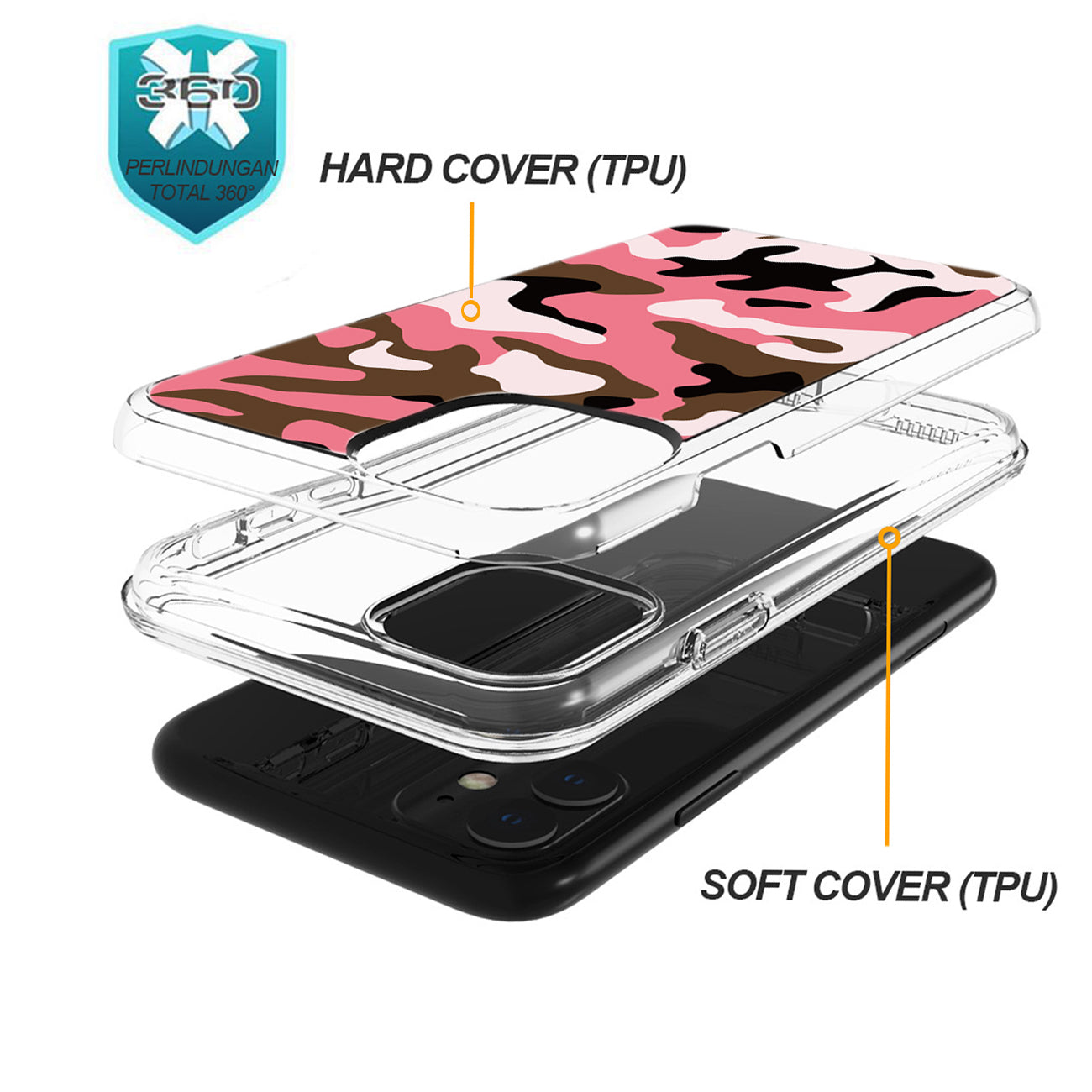 Camouflage Dual Layer Hybrid Hard Plastic and Soft TPU Rubber Case Cover for APPLE IPHONE 11 In Pink