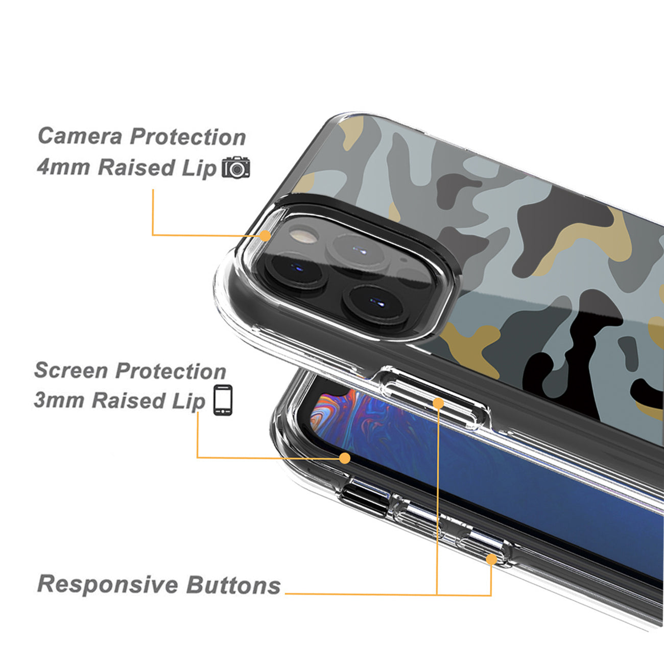 Camouflage Dual Layer Hybrid Hard & Soft TPU Rubber Case for IPH 12/IPH 12 PRO In Blue