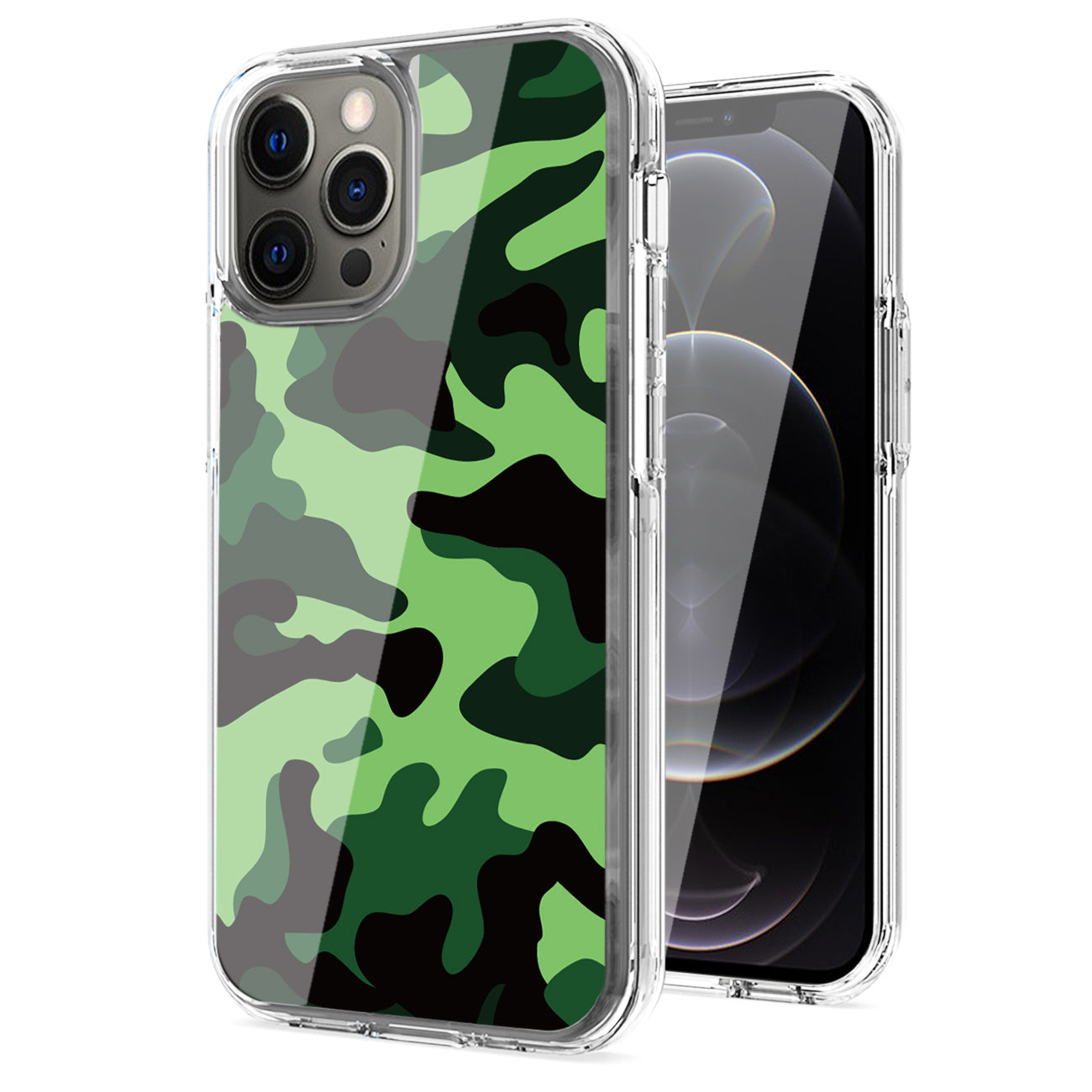Camouflage Dual Layer Hybrid Hard & Soft TPU Rubber Case for IPH 12/IPH 12 PRO In Mint Green