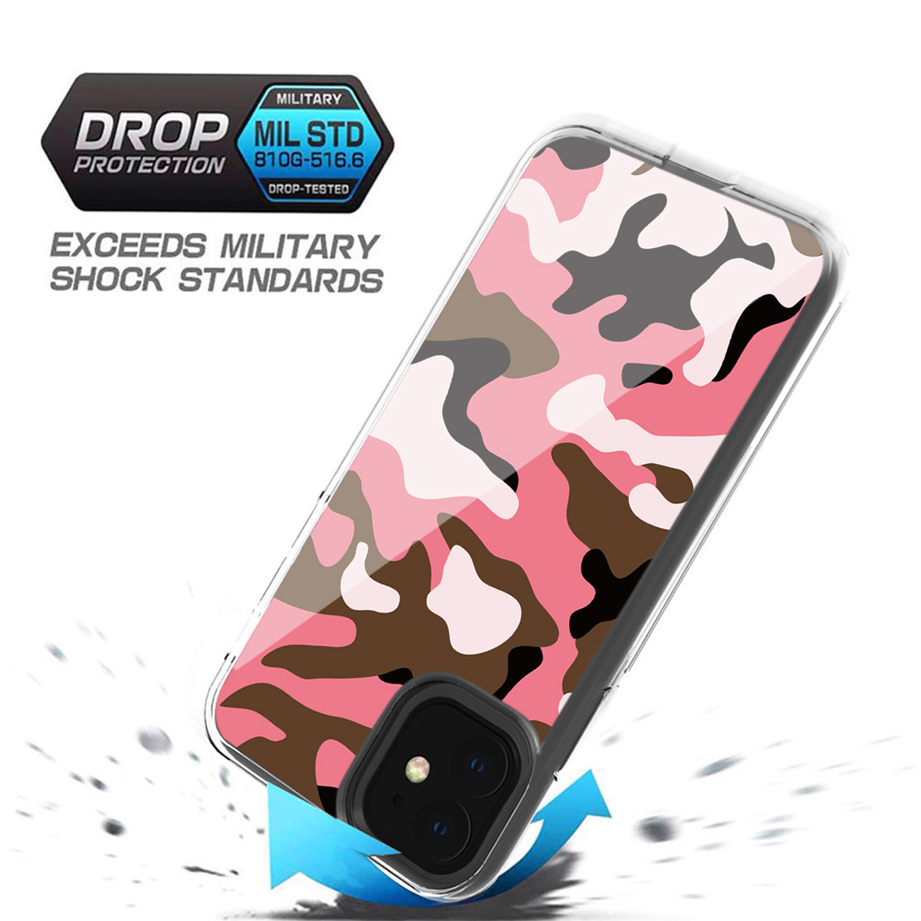 Camouflage Dual Layer Hybrid Hard & Soft TPU Rubber Case for IPH 12/IPH 12 PRO In Pink