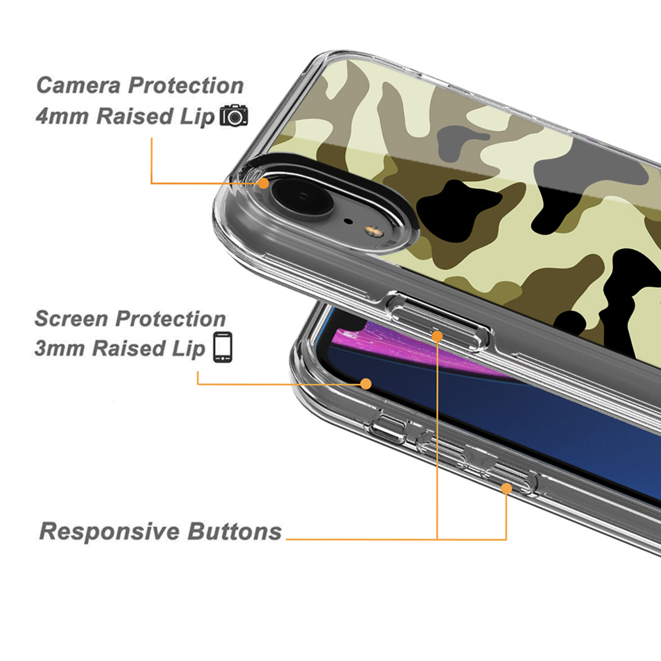 Camouflage Dual Layer Hybrid Hard & Soft TPU Rubber Case for IPH XR In Green