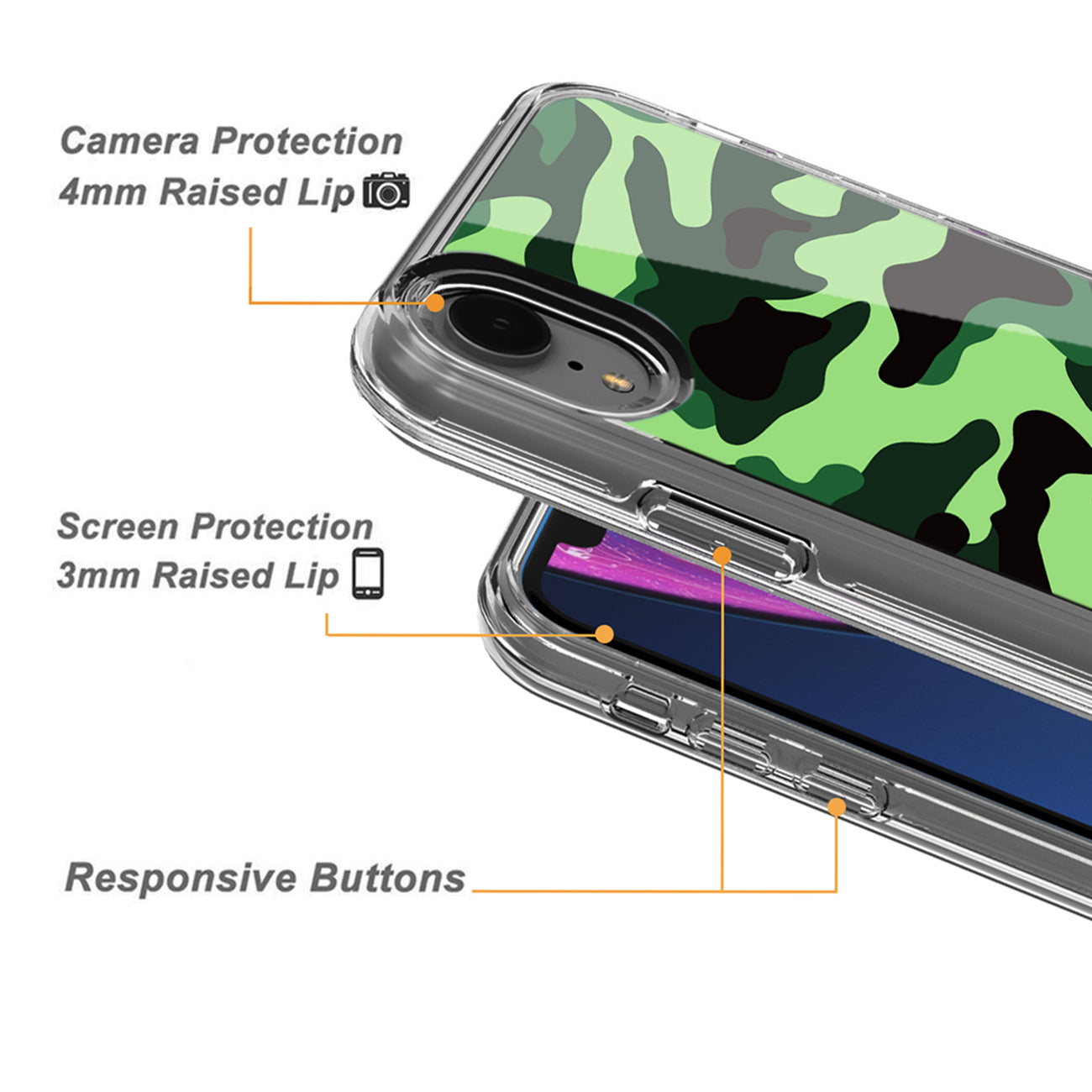 Camouflage Dual Layer Hybrid Hard & Soft TPU Rubber Case for IPH XR In Mint Green