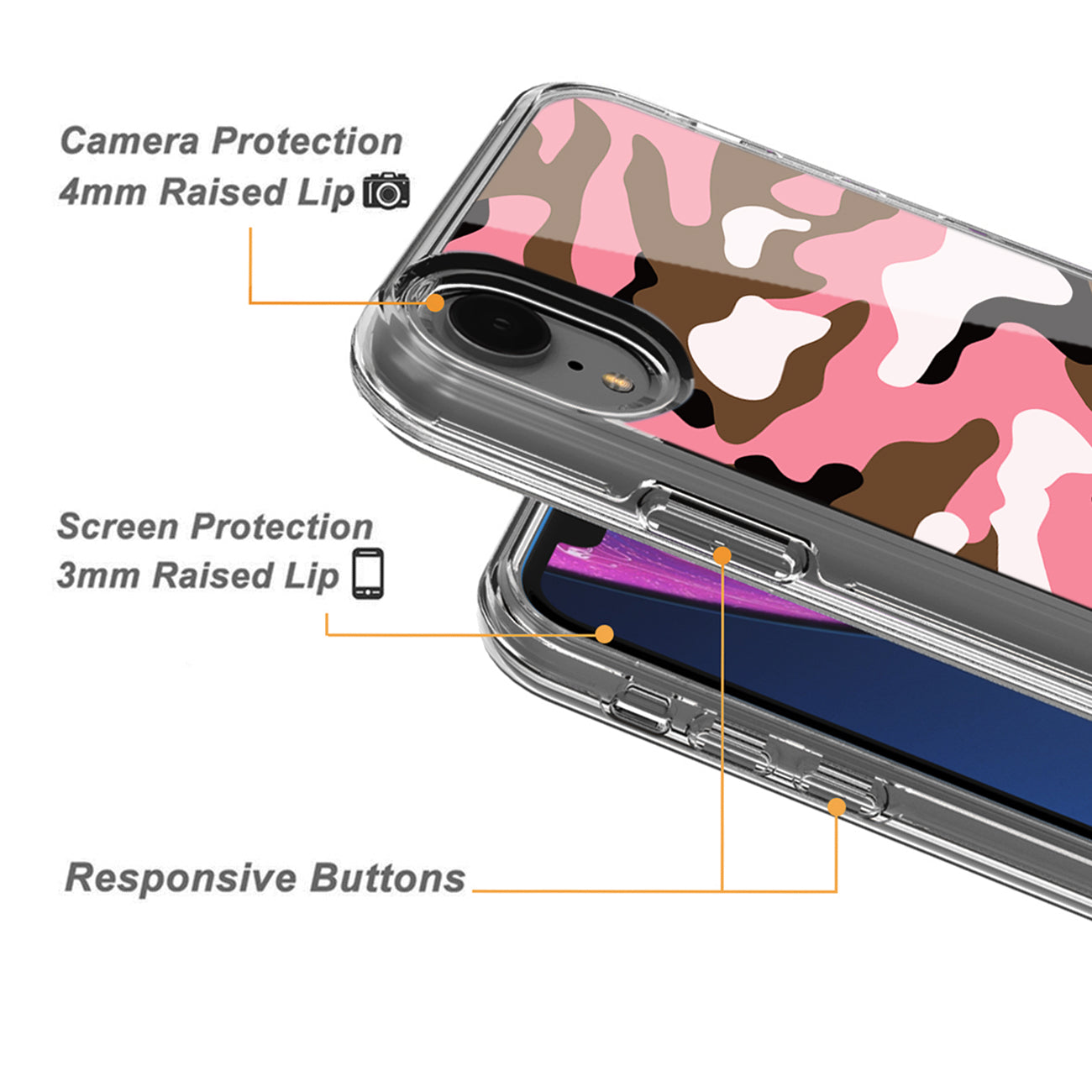 Camouflage Dual Layer Hybrid Hard Plastic and Soft TPU Rubber Case Cover for APPLE IPHONE XR In Pink