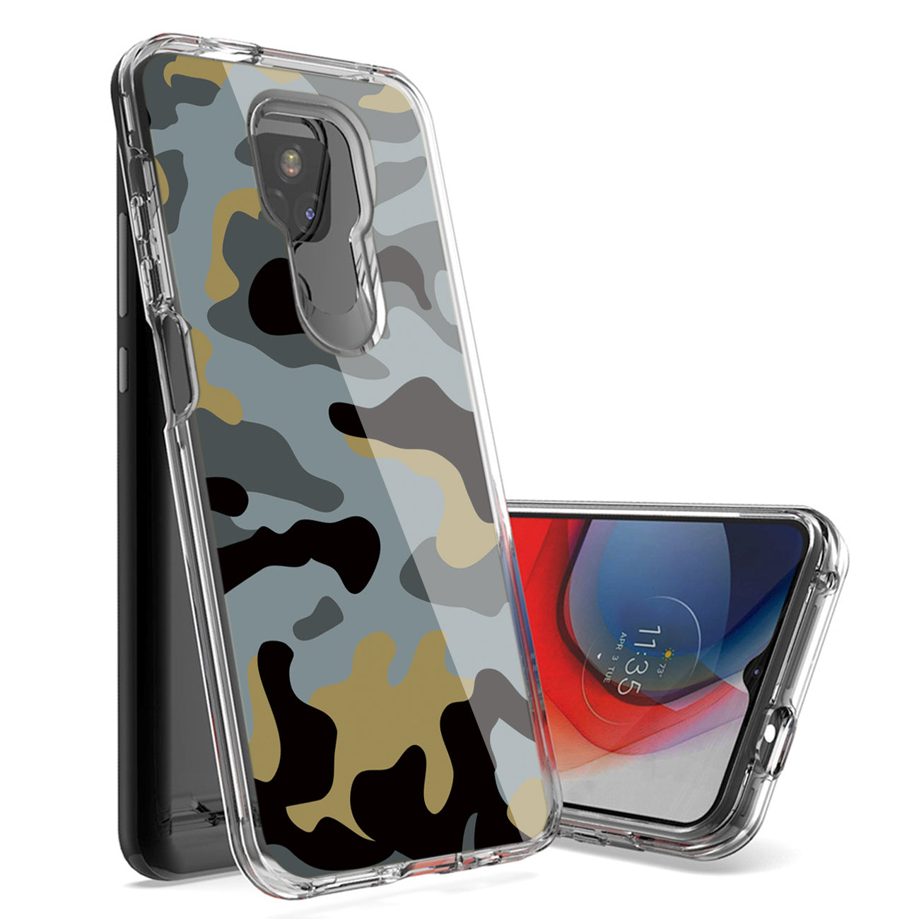 Camouflage Dual Layer Hybrid Hard Plastic and Soft TPU Rubber Case Cover for MOTOROLA G PLAY In Blue