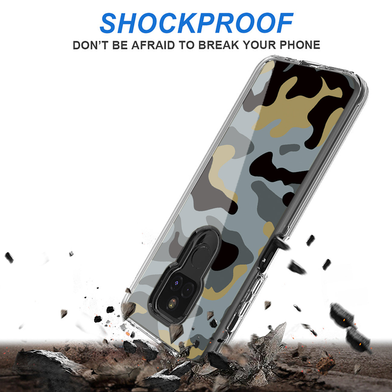 Camouflage Dual Layer Hybrid Hard Plastic and Soft TPU Rubber Case Cover for MOTOROLA G PLAY In Blue