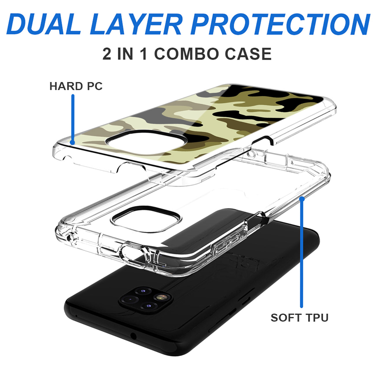 Camouflage Dual Layer Hybrid Hard & Soft TPU Rubber Case for MOTOROLA G POWER In Green