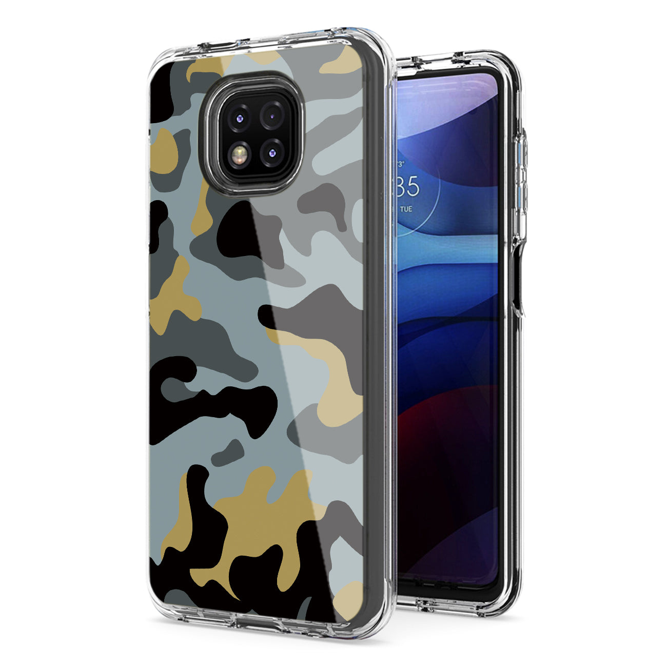 Camouflage Dual Layer Hybrid Hard & Soft TPU Rubber Case for MOTOROLA G POWER In Blue