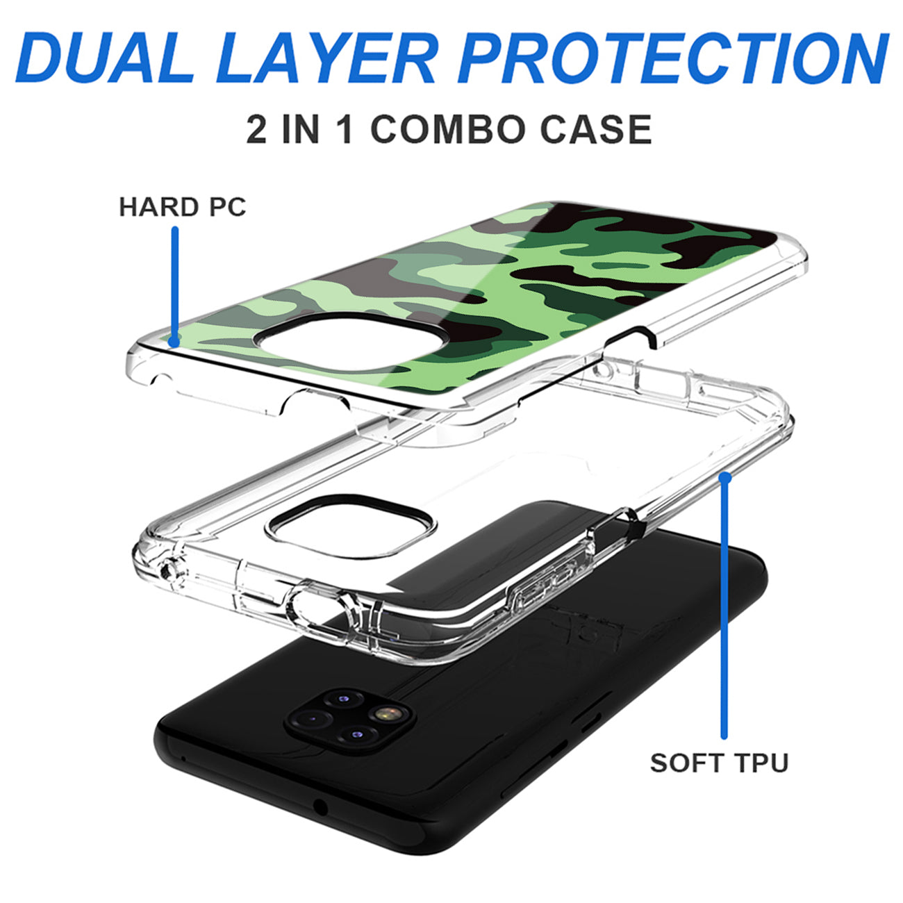 Camouflage Dual Layer Hybrid Hard & Soft TPU Rubber Case for MOTOROLA G POWER In Mint Green