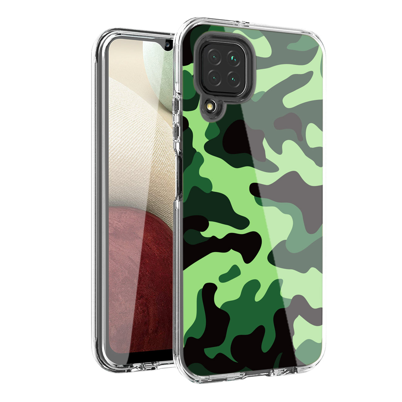 Camouflage Dual Layer Hybrid Hard & Soft TPU Rubber Case for SAMS GALAXY A12 5G In Mint Green