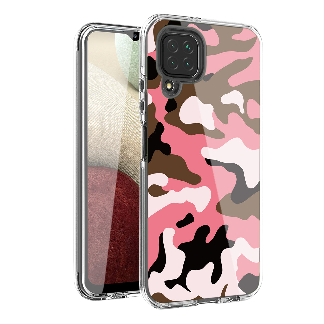 Camouflage Dual Layer Hybrid Hard & Soft TPU Rubber Case for SAMS GALAXY A12 5G In Pink