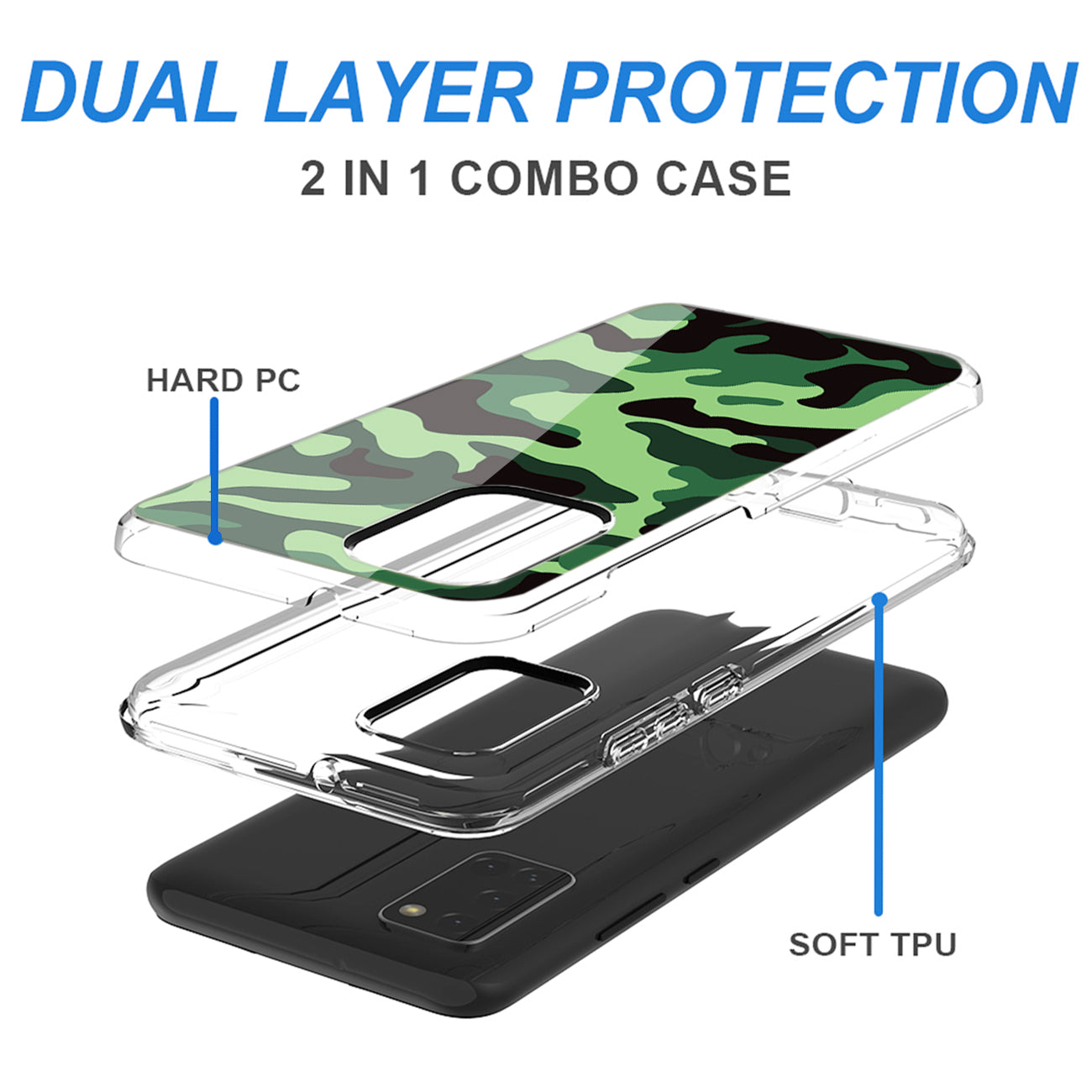 Camouflage Dual Layer Hybrid Hard & Soft TPU Rubber Case for SAMS GALAXY A31 In Mint Green