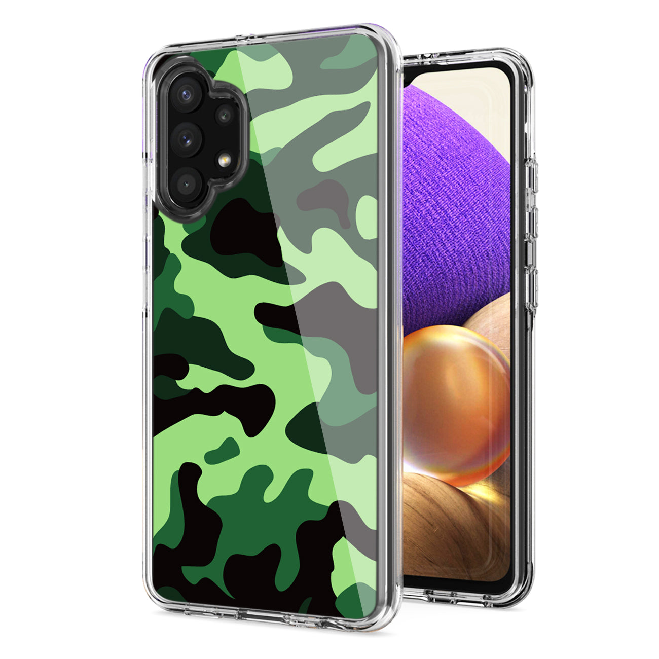 Camouflage Dual Layer Hybrid Hard & Soft TPU Rubber Case for SAMS GALAXY A32 5G In Mint Green