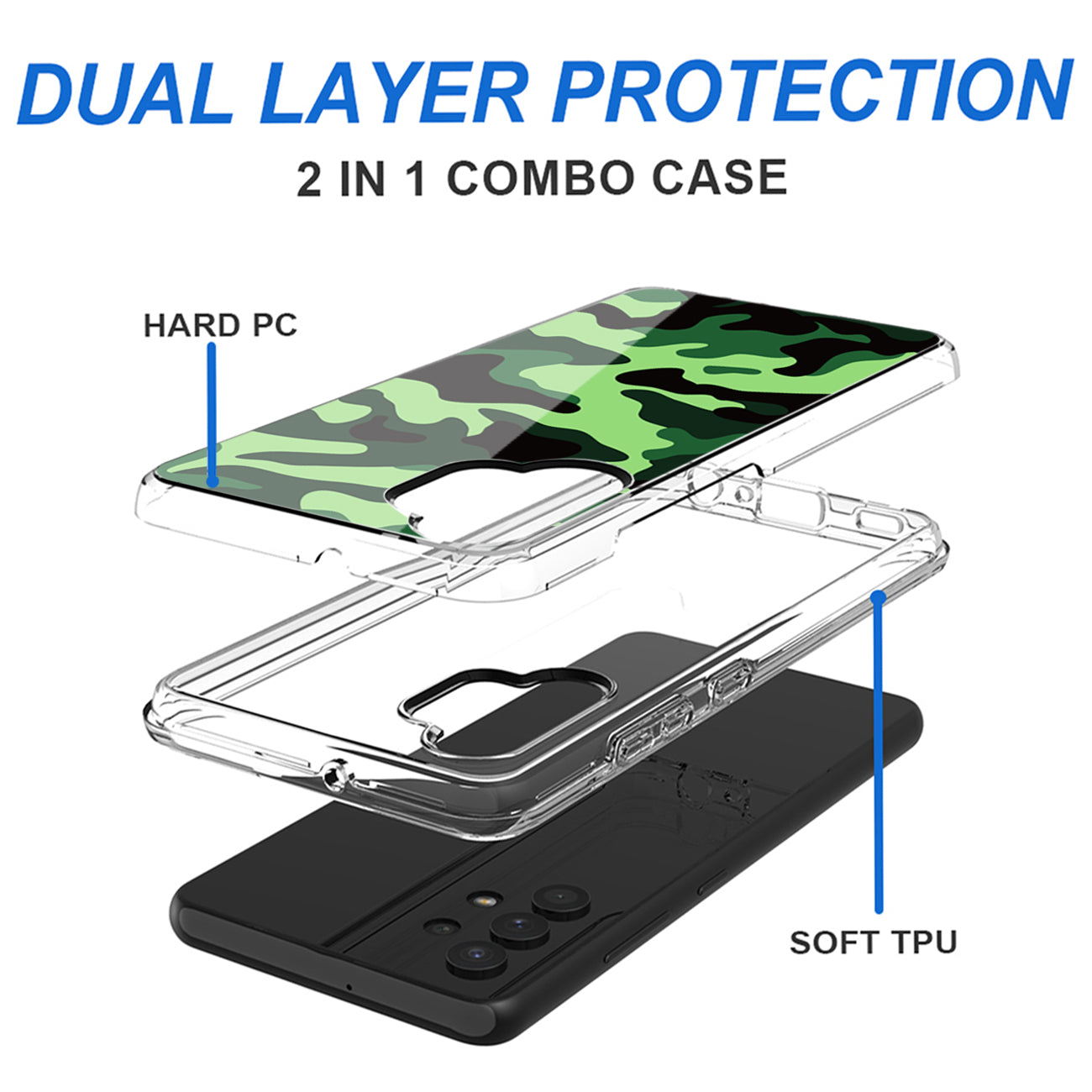 Camouflage Dual Layer Hybrid Hard & Soft TPU Rubber Case for SAMS GALAXY A32 5G In Mint Green