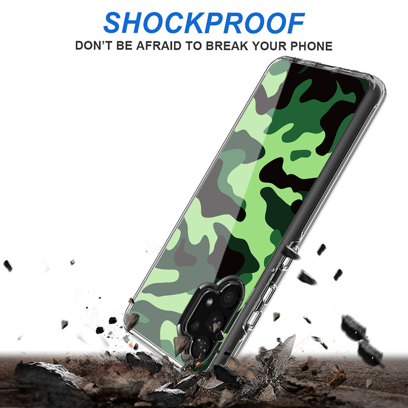 Camouflage Dual Layer Hybrid Hard & Soft TPU Rubber Case for SAMS GALAXY A32 5G In Mint Green