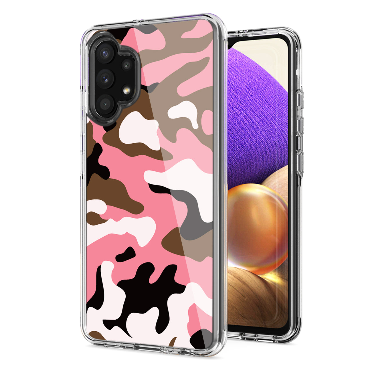Camouflage Dual Layer Hybrid Hard & Soft TPU Rubber Case for SAMS GALAXY A32 5G In Pink
